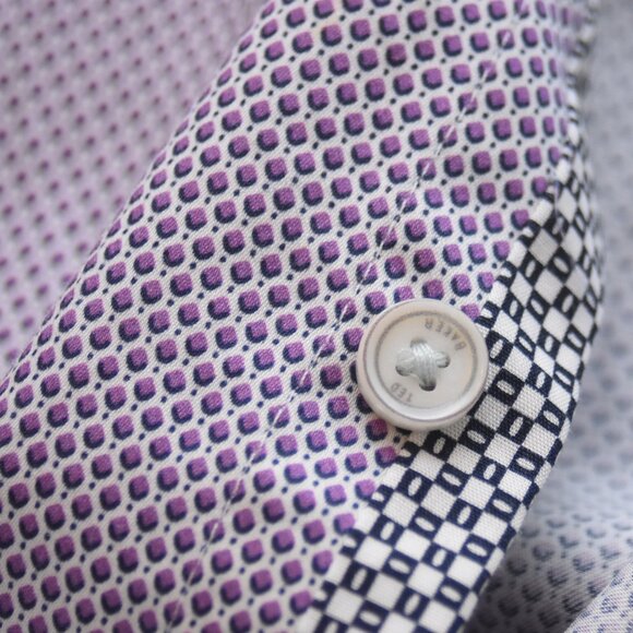 Ted Baker Men’s Size 4 (M) Short Sleeve Button-Up Shirt Purple Microprint Cotton - Picture 7 of 10